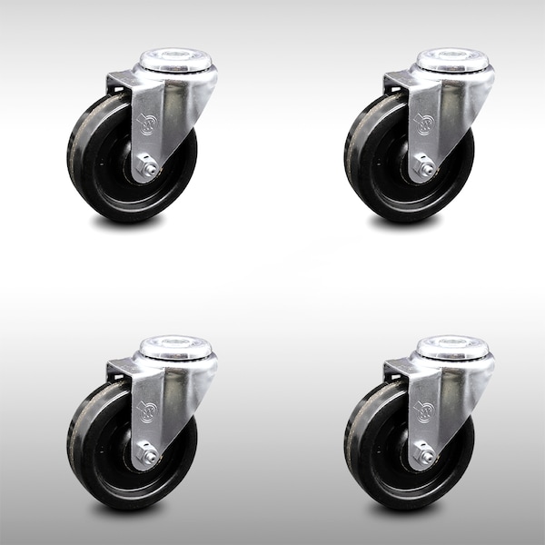 4 Inch SS Phenolic Wheel Swivel Bolt Hole Caster Set